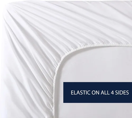 Miniatura 14 de Nautica Sábana bajera ajustable de tamaño individual, ropa de cama de percal de algodón crujiente, sábana ligera y transpirable, bolsillo profundo