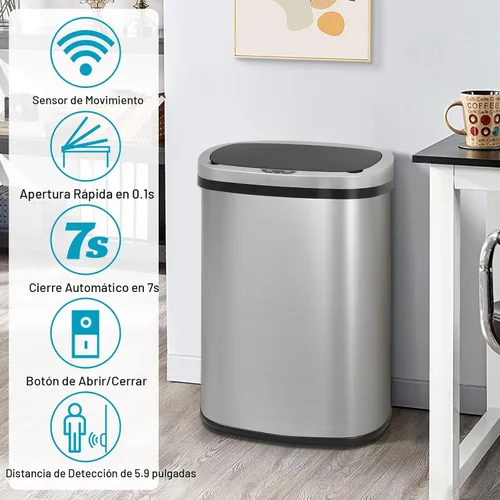 Miniatura 3 de Dkeli Cubo de basura automático de 13 galones con sensor de movimiento sin tacto, basurero de cocina de acero inoxidable con tapa, basurero de alta