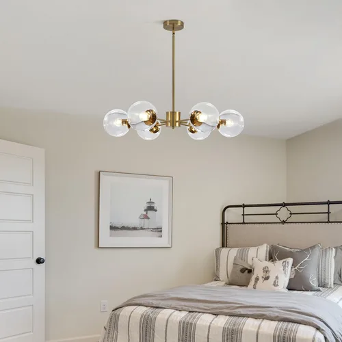 Miniatura 6 de KCO Lighting Modern - Lámpara de araña Sputnik de 6 luces con globo de vidrio transparente, lámpara colgante de techo ajustable de mediados de 6