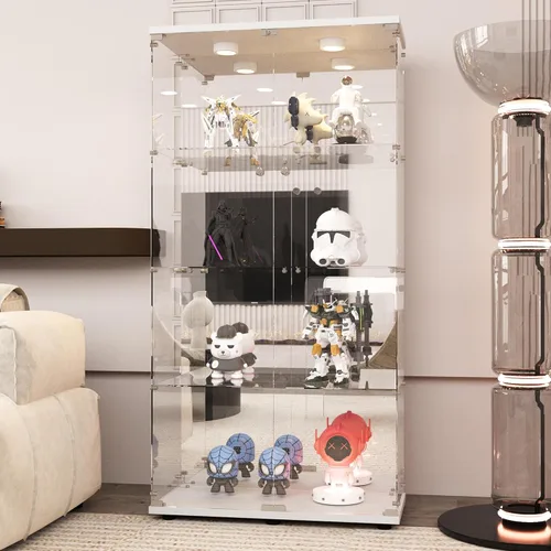 Miniatura 16 de LFT HUIMEI2Y Vitrina de cristal con puerta y cerradura, gabinete Curio de 4 niveles para coleccionables, figuras, vino, vitrina de vidrio templado