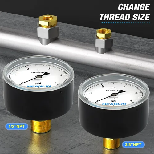 Miniatura 3 de MEANLIN MEASURE Medidor de baja presión de cápsula tipo diafragma de 0-5 psi, esfera de cara de 2-1/3 pulgadas, calibre de columna de agua