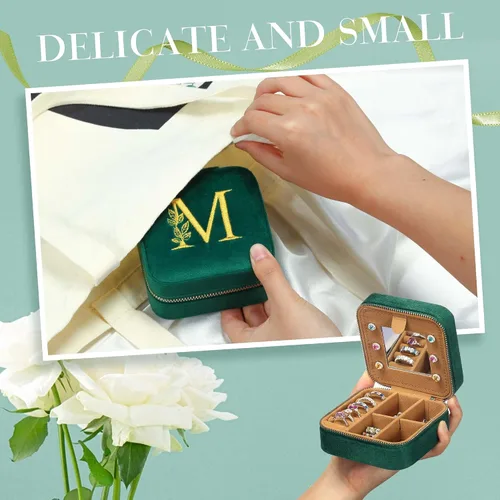 Miniatura 2 de Parima Joyero de viaje para mujeres y niñas, estuche de joyería de viaje con inicial L Estuche de viaje pequeño para joyería Mini joyero de viaje