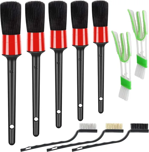 Miniatura 8 de HMPLL Kit de 10 piezas de detalles de automóvil, juego de cepillos de detalles de alta calidad que incluye 5 cepillos suaves para detallar el Azul