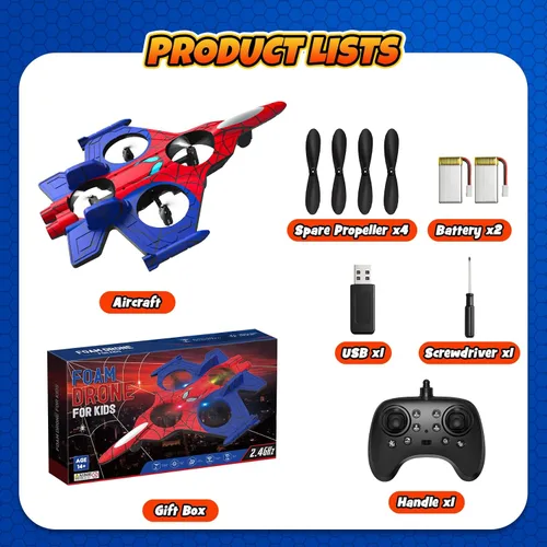 Miniatura 4 de Aviones de control remoto de espuma para niños de 8 9 10 11 12 años +, mini dron araña para niños, avión RC Fighter Jet Jet con luz, 360° Flip