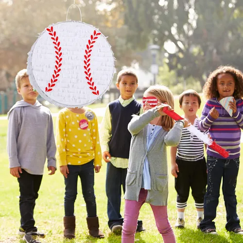 Miniatura 5 de Deekin Pequeña Piñata de Béisbol con Bastón, Venda para los Ojos y Confeti para Suministros de Decoración de Fiesta Temática Deportiva