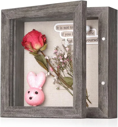 Miniatura 29 de Marco de caja de sombra pequeña de 5 x 5 con parte trasera de lino, resistente vitrina de memoria de flores, imágenes, medallas y más, color negro