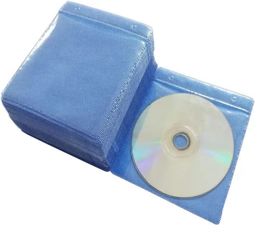 Miniatura 5 de Paquete de 100 fundas de alta calidad para CD y DVD, material grueso no tejido de doble cara para almacenamiento de CD y DVD, estuche de disco (azul)
