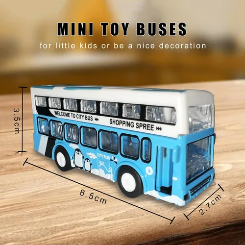 Miniatura 7 de KIDAMI Juego de Coches y Autobuses de Juguete de Metal Fundido a Presión, Escala 1:64, Vehículos de Autobús Urbano de Dos Pisos, Coches de Retroceso