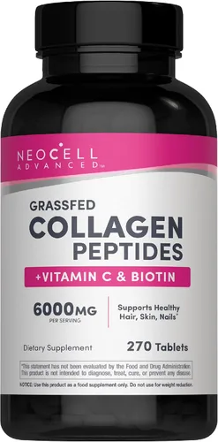 NeoCell Advanced Péptidos de colágeno | 270 tabletas | 6000 mg | para mujeres y hombres | con vitamina C y biotina | Sin OMG, gluten y soja