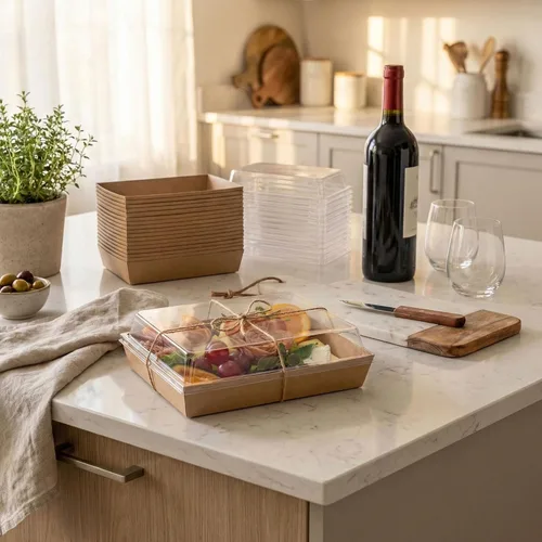 Miniatura 5 de Leafiew Paquete de 25 Cajas de Charcutería de 7x5 Pulgadas con Tapas Transparentes - Tablero de Papel Individual Para Llevar de Charcutería