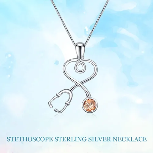 Miniatura 5 de AOBOCO Collar de estetoscopio de plata de ley adornado con cristales de Austria, regalos de la semana de la enfermera de graduación 2023, joyería