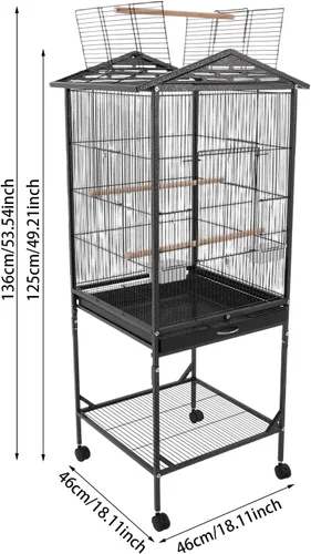 Miniatura 2 de Jaula grande para pájaros, jaulas movibles para pájaros con ruedas, 4 ventanas de alimentación, bandeja deslizante, aviario panorámico para pájaros
