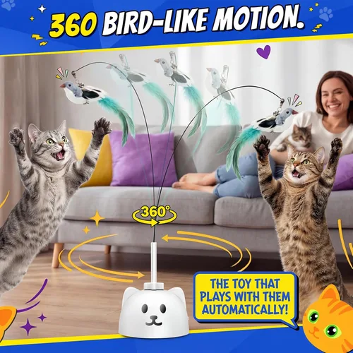 Miniatura 7 de CATPICK Juguetes interactivos para gatos de interior, juguete eléctrico automático de plumas de pájaro volador – El mejor juguete de enriquecimiento