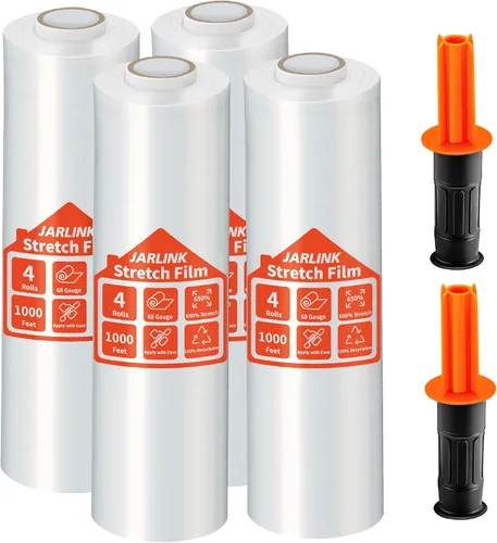 Miniatura 10 de JARLINK Paquete de 2 Películas Elásticas, 15" x 1000 pies Envoltura Retráctil para Envolver Paletas, Resistencia Industrial Elástica hasta 650%