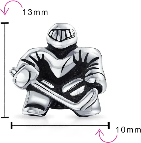 Miniatura 4 de Ice Goalie Sports Team Hockey Player Charm Bead para mujeres adolescentes oxidado plata esterlina .925 compatible con pulsera europea, Metal, No es