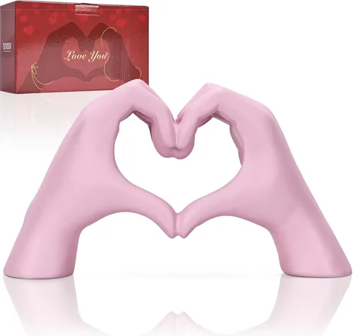 Escultura de mano de corazón, estética rosa para decoración del hogar para estante de habitación, mesa de café, mesa de comedor, regalo de