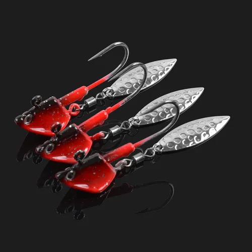 Miniatura 9 de Jig Heads anzuelos de pesca, 10 piezas de Walleye Jigs Spinner Baits Underspin Jig Heads con hoja de sauce colorido pintado resplandor plantillas