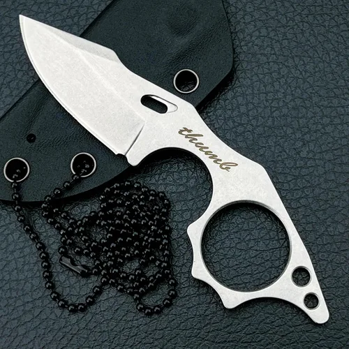 Miniatura 2 de HUAAO Cuchillo de hoja fija EDC de 4.9 pulgadas, hoja de acero 9Cr18MoV y mango de espiga completa, cuchillo pequeño con funda para cortar regalo