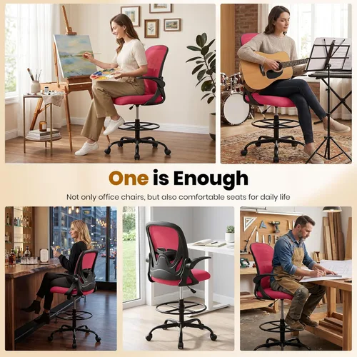 Miniatura 5 de Primy Silla de dibujo alta de oficina con reposabrazos abatibles, silla de escritorio ergonómica ejecutiva para computadora con soporte lumbar