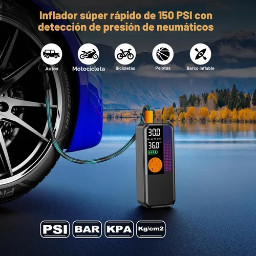 Miniatura 2 de Arrancador de Batería con Compresor de Aire, 5500A Reforzador de Batería de Coche Portátil (Todo Gas y 10L Diesel) con Inflador de Neumáticos