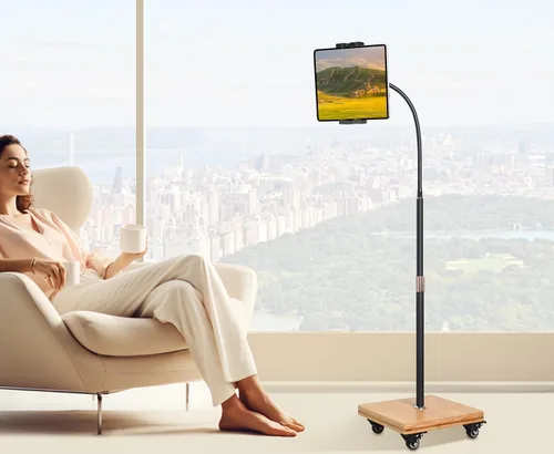 Miniatura 8 de wishacc Soporte de Piso para Tableta para Cama - Soporte de Tableta con Cuello de Cisne con Altura Ajustable y 4 Ruedas, Compatible con iPad mini