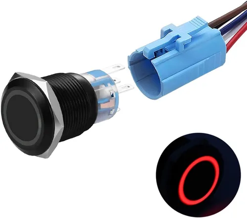 Miniatura 8 de Interruptor de botón de enclavamiento de 0.748 pulgadas, interruptor SPDT de encendido/apagado, impermeable, de metal negro, anillo LED de 12V