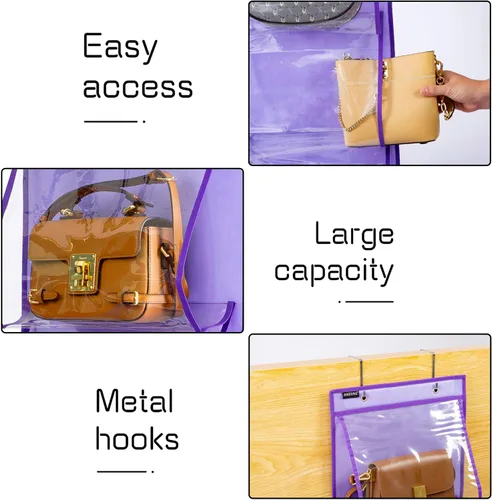 Miniatura 6 de Organizador de bolsos para colgar sobre la puerta con 5 bolsillos de fácil acceso, organizador de almacenamiento para toallas, bufandas, paraguas
