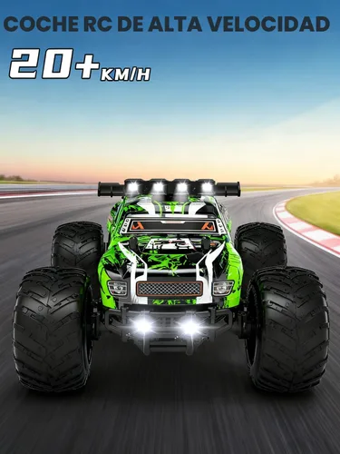 Miniatura 3 de Coche de Control Remoto, Vehículo RC Juguete, Camión RC de Alta Velocidad 20 KM/H Todo Terreno con 2 Faros y 2 Baterías Recargables, Juguetes