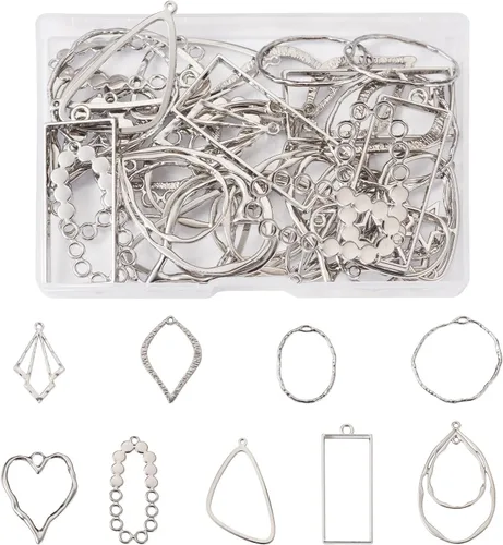 Miniatura 7 de Colgantes de bisel de espalda abierta de aleación con forma de corazón, Platino Diamante de imitación Perla