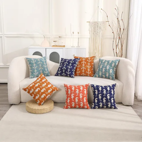 Miniatura 3 de TRENDIN Funda de almohada decorativa de caballito de mar de 18 x 18 pulgadas para sofá, decoración náutica, cuadrada, de lino, funda de cojín