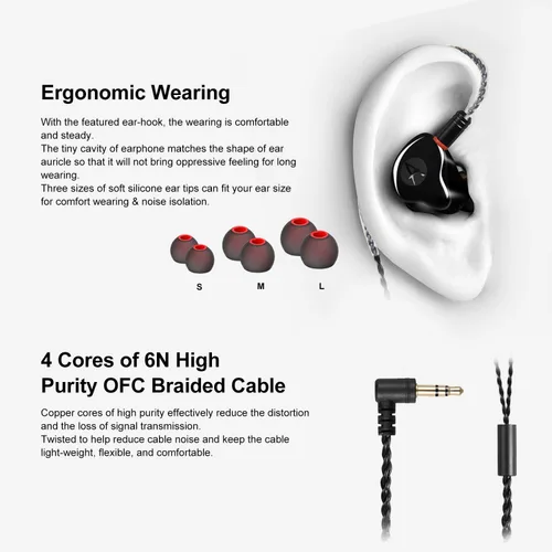 Miniatura 3 de Auriculares de Monitor In-Ear, Auriculares Estéreo HiFi IEM, Auriculares Dinámicos de Doble Driver Cableados con Cable Desmontable, Auriculares