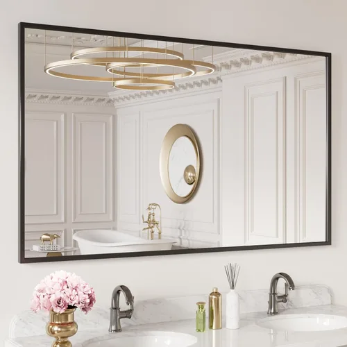 Miniatura 26 de LOAAO Espejo de Baño Rectangular de 22"X30" Negro para Pared, Marco de Aleación de Aluminio Negro Mate, Se Cuelga Vertical u Horizontalmente, Fácil