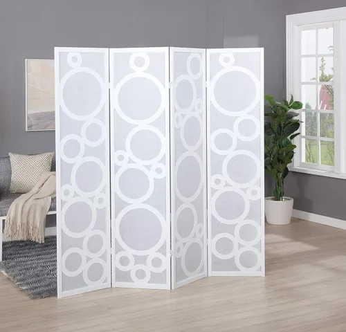 Miniatura 6 de Roundhill Furniture Arvada - Divisor de habitación de madera de 4 paneles con patrón circular, color negro
