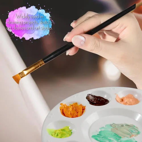 Miniatura 6 de FANDAMEI Juego de paletas redondas de pintura y pinceles de pintura, 3 paletas de pintura de plástico, 10 pinceles de pintura acrílica, pinceles
