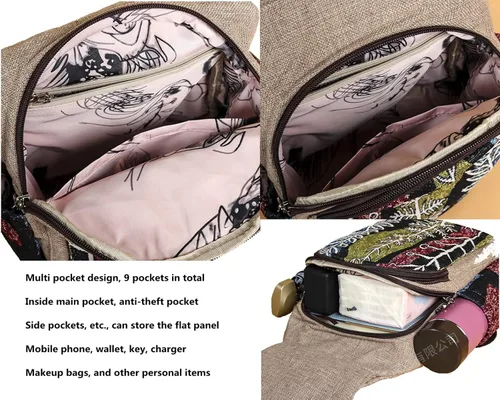 Miniatura 95 de HUANGGUOSHU Mochila de algodón tejida de algodón bohemio con bordado de lona estilo bohemio con múltiples bolsillos retro linda mochila cartera