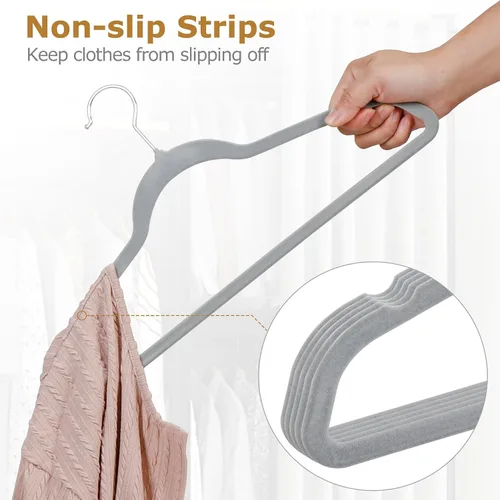 Miniatura 5 de SUPER DEAL Paquete de 100 perchas de terciopelo de alta calidad, delgadas, antideslizantes, con muescas para trajes, abrigos, pantalones, vestido