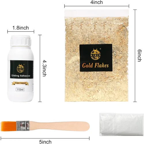 Miniatura 2 de Adhesivo dorado de 3.7 fl oz con kit de copos dorados de 0.18 oz – Resina epoxi a base de agua, adhesivo de hojas de metal dorado para lienzo