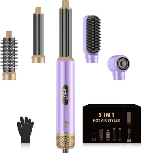 Cepillo secador de pelo 5 en uno con pantalla LCD, cepillo de secado de pelo mejorado para rizar el aire, cepillo redondo iónico para mujeres,