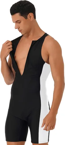 Miniatura 8 de XUNZOO Mens One Piece Sleeveless Front Zipper Color Block Swimwear Bodysuit Wetsuit Sports Wear