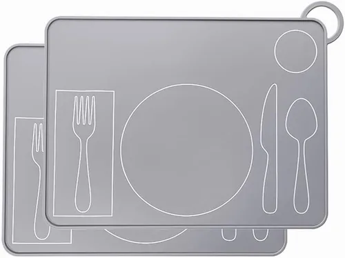Miniatura 12 de Mantel individual Montessori de silicona para niños pequeños Tapete de placa para niños para mesa de comedor por Fire Rooster Kids (gris, 1)