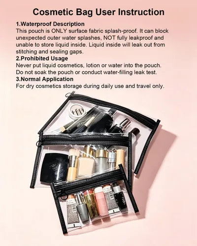 Miniatura 8 de Bolsas de maquillaje transparentes, paquete de 3 pequeñas bolsas de aseo para cosméticos con cremallera, bolsas de viaje transparentes de PVC
