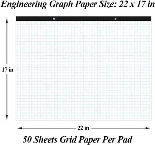 Miniatura 4 de Papel cuadriculado grande de ingeniería, papel cuadriculado de 22 x 17 pulgadas, 50 hojas/100 páginas, bloc de papel de cuadrícula azul de 4 x 4