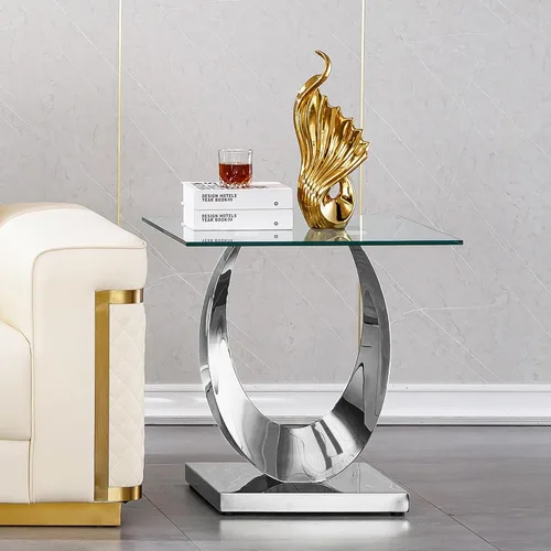 Miniatura 56 de Mesa de centro de cristal de lujo, mesa de centro de sofá de 47 pulgadas con marco de acero inoxidable dorado y parte superior de vidrio negro, mesa