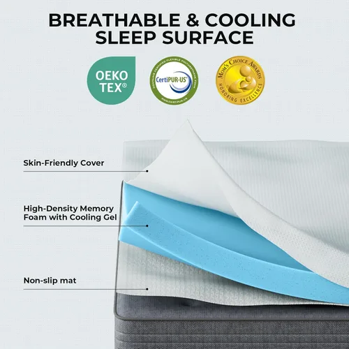 Miniatura 2 de OhGeni - Cubrecolchón de espuma viscoelástica de 2 pulgadas con funda, funda de cama suave con base antideslizante, mejorado con gel refrescante