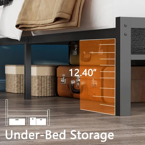 Miniatura 8 de Furnulem Base de cama tamaño completo con cabecero y 2 cajones de tela, cama de plataforma completa con luces LED, estación de carga integrada