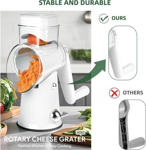 Miniatura 7 de TOPAA Rallador Rotativo de Queso con Mango Triturador de Verduras con 5 Cuchillas, Rebanador Redondo Mandolina y Picadora de Alimentos para Cocina