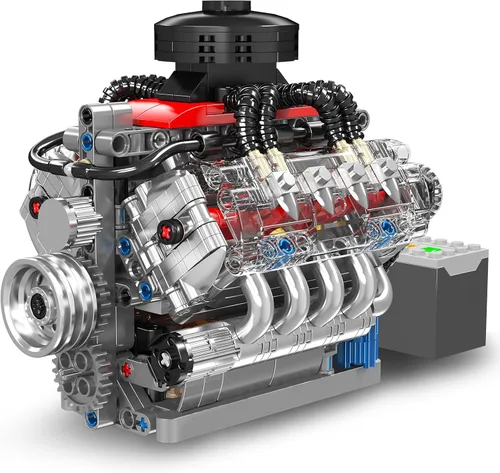 Miniatura 3 de Mould King 10171 MOC Technology V8 Serie de motores de ocho cilindros Kit de bloque de motor de gasolina Kit de bloques de abrazadera con tecnología