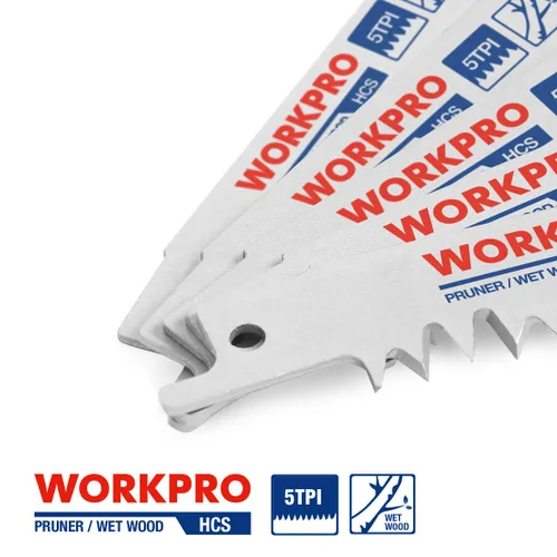 Miniatura 2 de WORKPRO Juego de hojas de sierra recíproca de madera de 5 piezas, 9 pulgadas, 5TPI, CR-V, kit de hojas de sierra de acero para Bosch, Black &