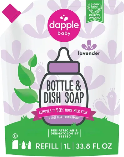 Miniatura 2 de Dapple Bolsa de repuesto para biberones y platos de lavanda para bebés, paquete de 2, 33.8 onzas líquidas, limpiador alimentado por plantas