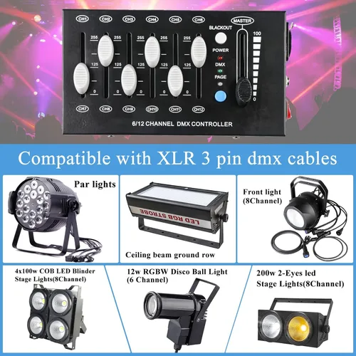 Miniatura 3 de MAD OWL Controlador de atenuación DMX de 12 canales, controlador de iluminación mini DJ, atenuador de protocolo de señal DMX512 adecuado